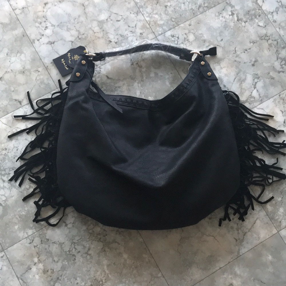 Genuine leather hobo fringe tote